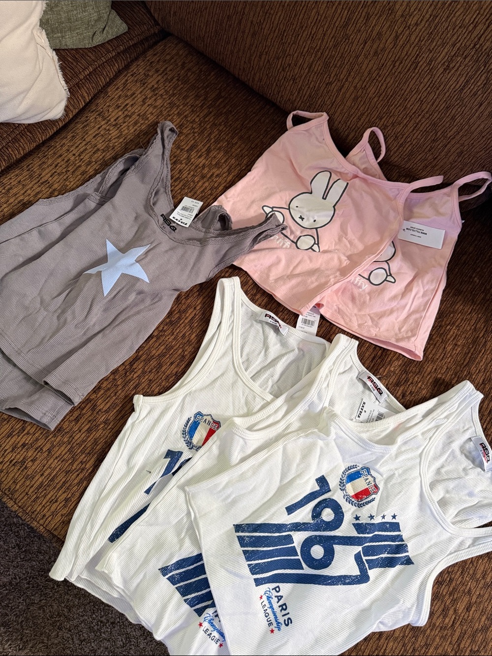 Tilly's Pink Bunny Tank Top and Gray Star Tank Pack white tanks. 7 total